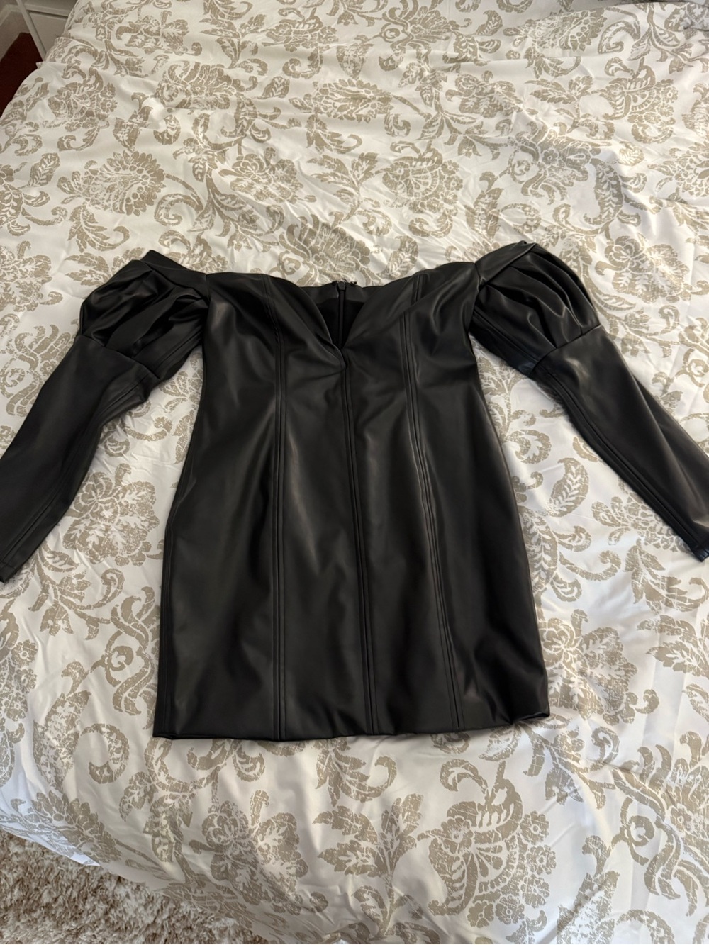 Off-Shoulder Black Faux Leather Mini Dress